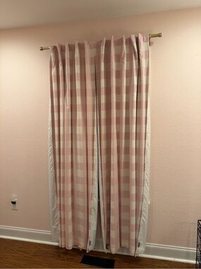 The Land of Nod Pink Tint Buffalo Check  Blackout Window Curtain Panels (2)